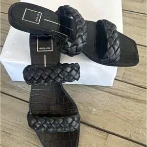 Dolce Vita Women Indy Sandal Sz 9 Black Slide Woven Vegan Leather Sq. Open Toe